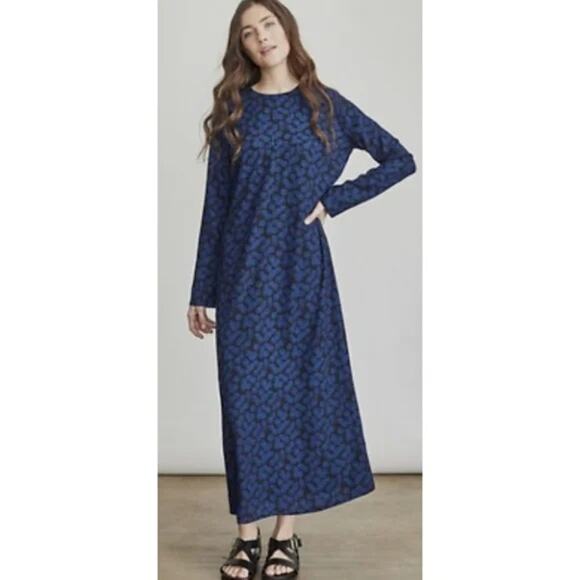 Elizabeth And James Blue Black Floral Long Sleeves Maxi Dress Size Small - Picture 1 of 13